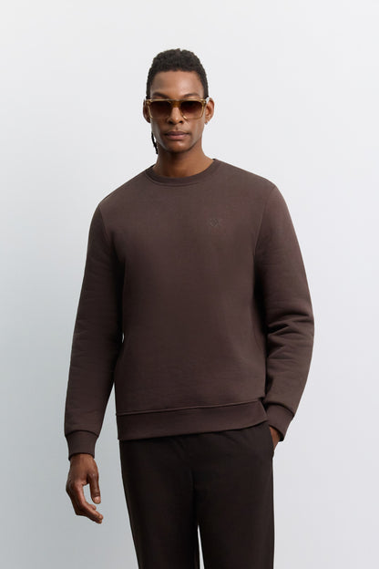 Kahve Bisiklet Yaka 3 Iplik Şardonlu -5 Dereceye Dayanıklı Sweatshirt