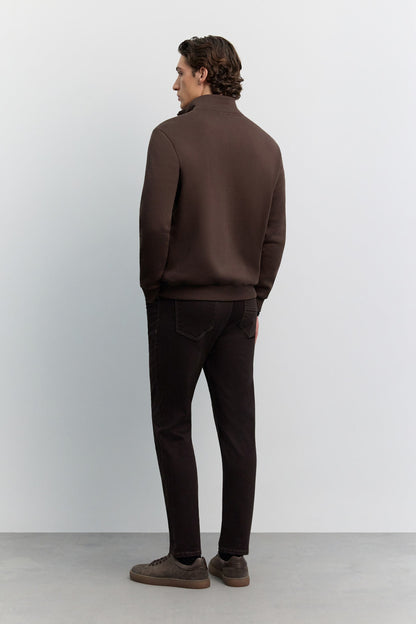 Kahve Dik Yaka Fermuarlı -5 Dereceye Dayanıklı Sweatshirt