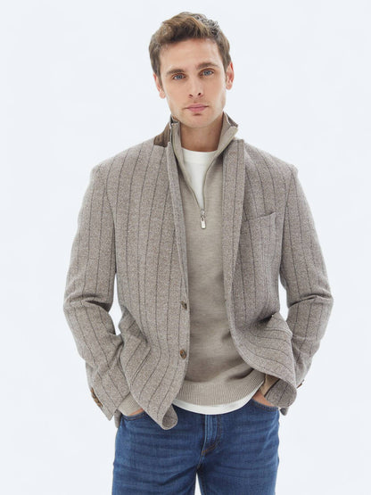 Kahverengi Çizgili Modern Fit Pamuk Karışımlı Örme Ceket