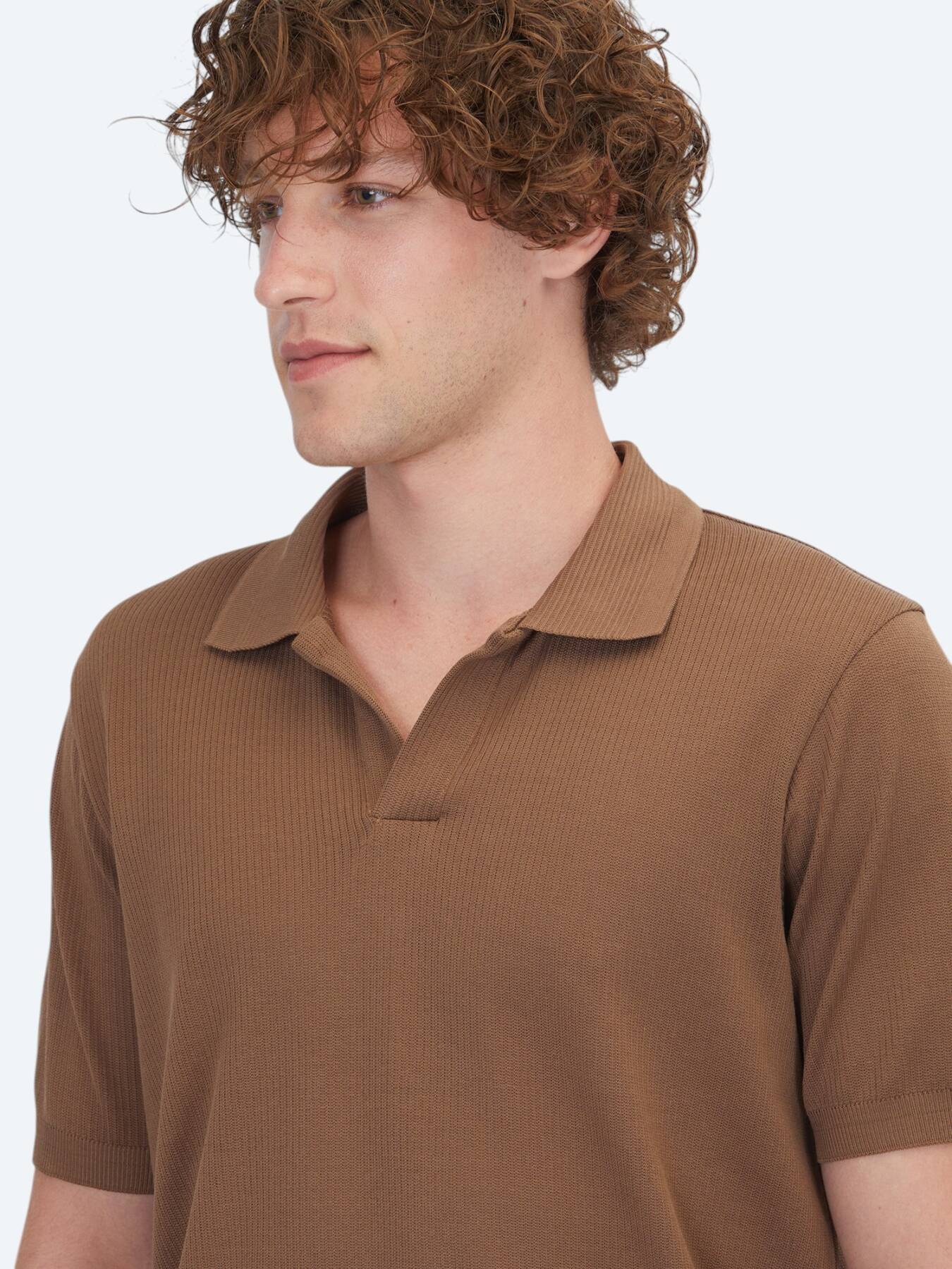 Kahverengi Çizgili Polo Yaka %100 Pamuk T-shirt