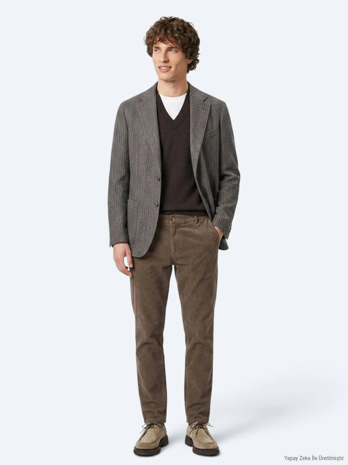 Kahverengi Desenli Modern Fit Yün Karışımlı Ceket
