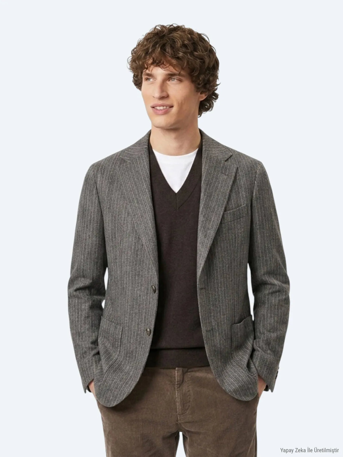 Kahverengi Desenli Modern Fit Yün Karışımlı Ceket