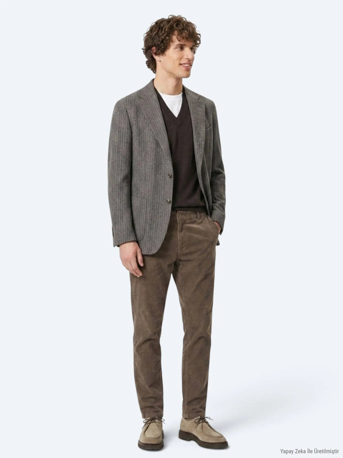 Kahverengi Desenli Modern Fit Yün Karışımlı Ceket