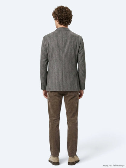 Kahverengi Desenli Modern Fit Yün Karışımlı Ceket