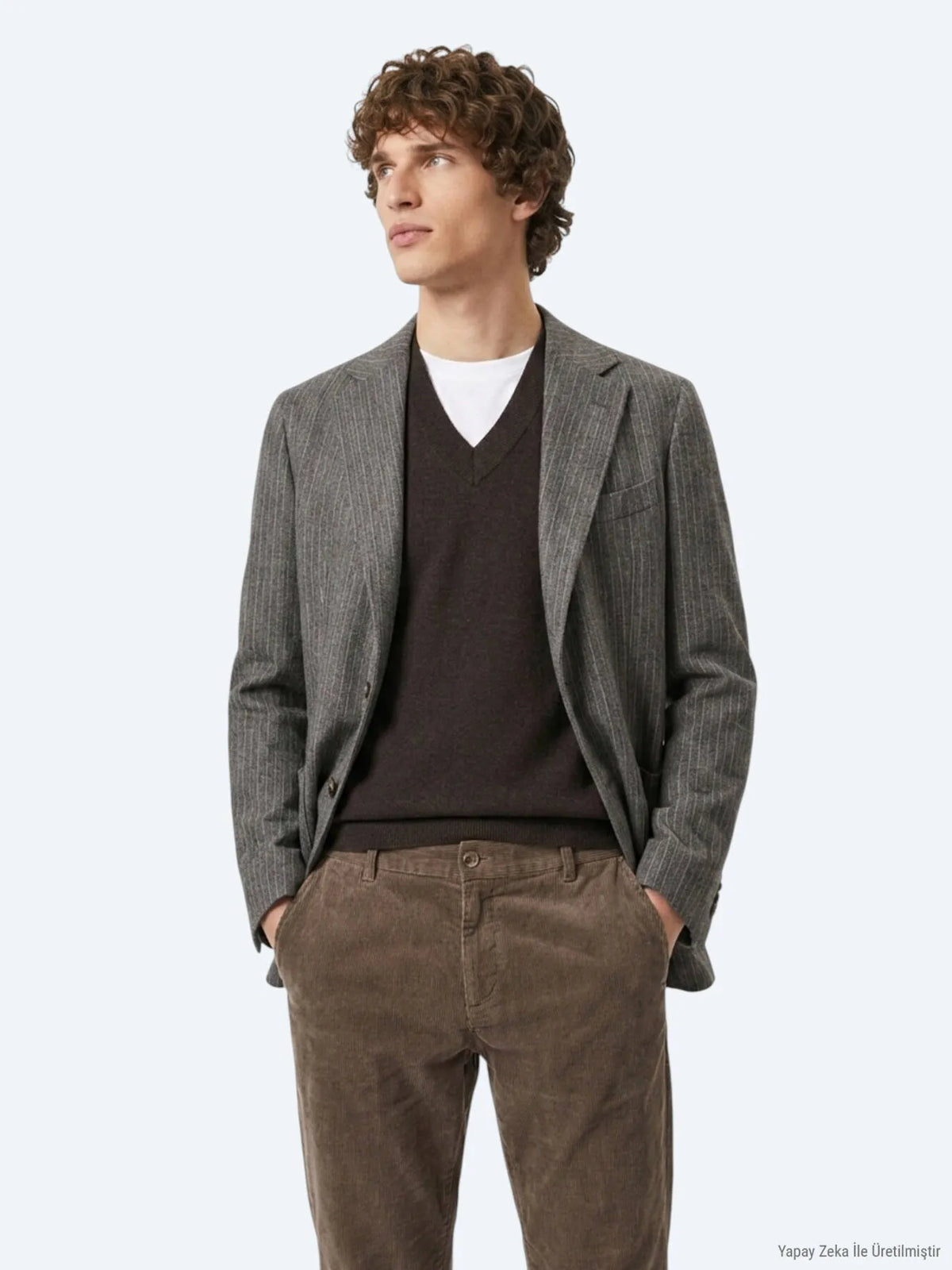 Kahverengi Desenli Modern Fit Yün Karışımlı Ceket