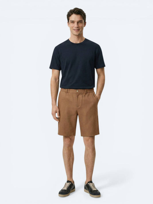 Kahverengi Dokuma Jogging Fit Casual Pamuk Karışımlı Bermuda