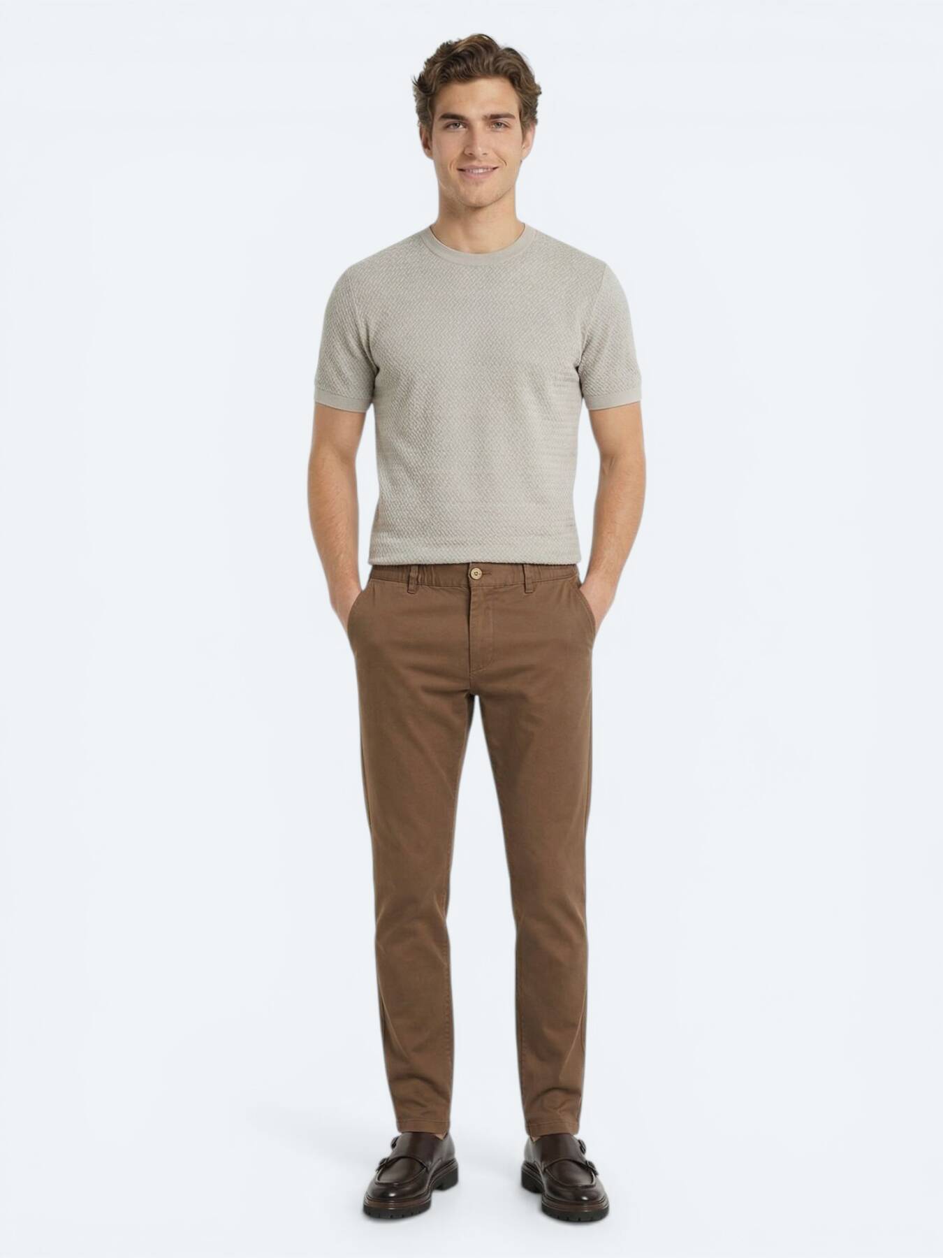 Kahverengi Dokuma Jogging Fit Casual Pamuk Karışımlı Pantolon