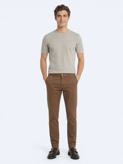 Kahverengi Dokuma Jogging Fit Casual Pamuk Karışımlı Pantolon