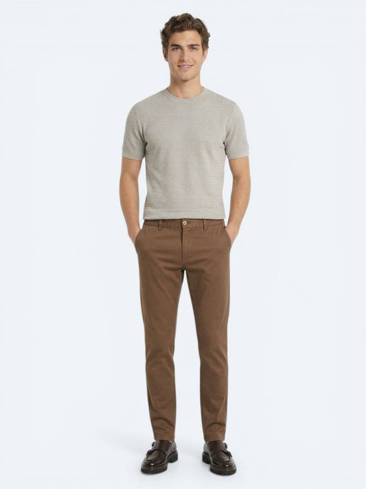Kahverengi Dokuma Jogging Fit Casual Pamuk Karışımlı Pantolon