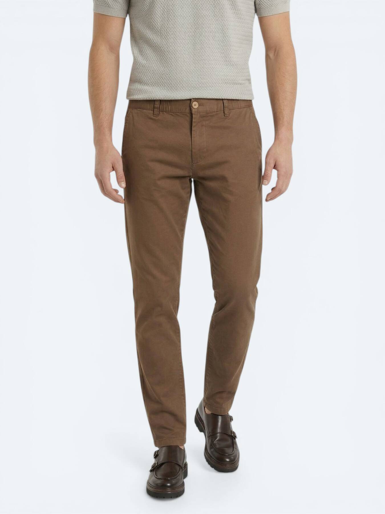 Kahverengi Dokuma Jogging Fit Casual Pamuk Karışımlı Pantolon