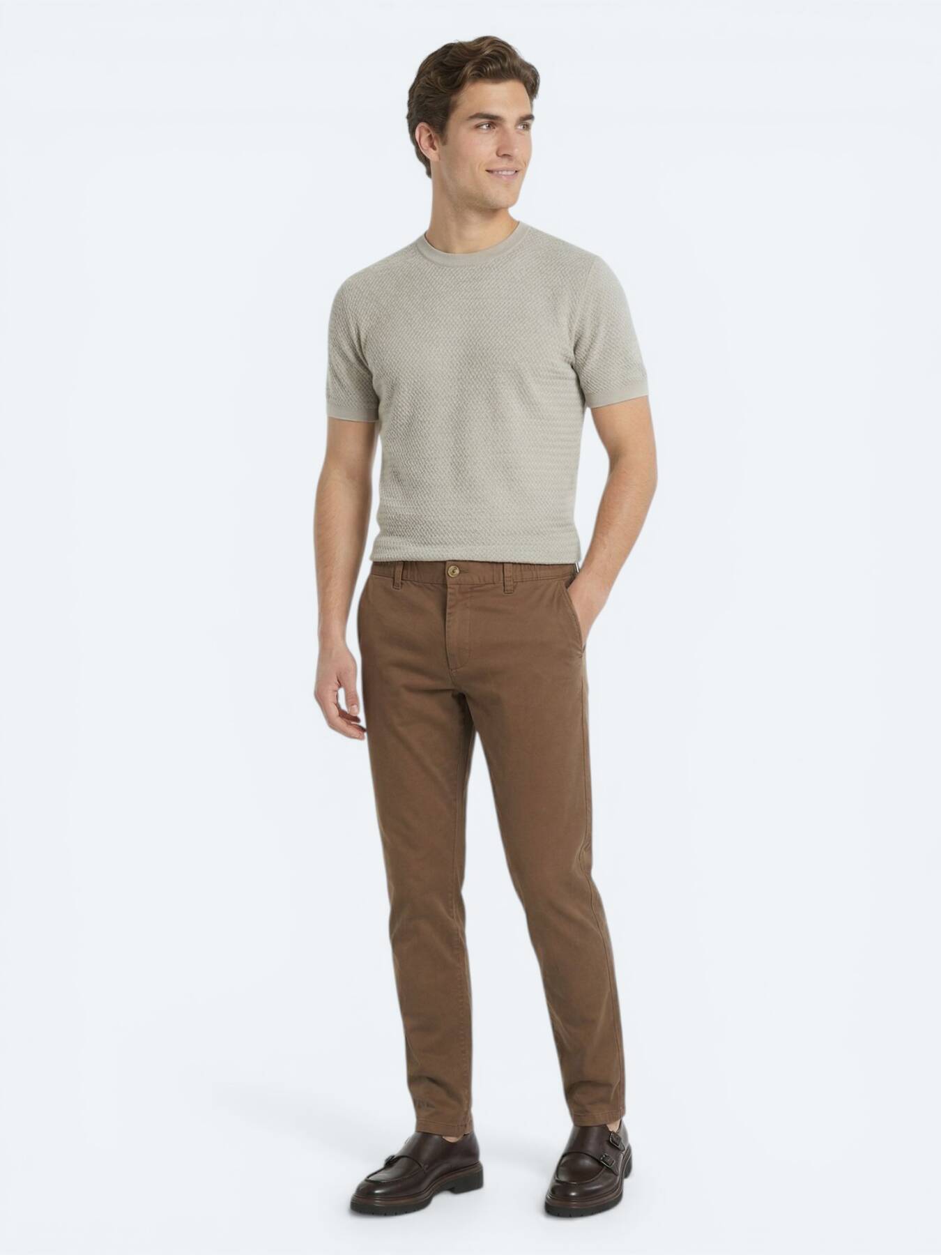 Kahverengi Dokuma Jogging Fit Casual Pamuk Karışımlı Pantolon