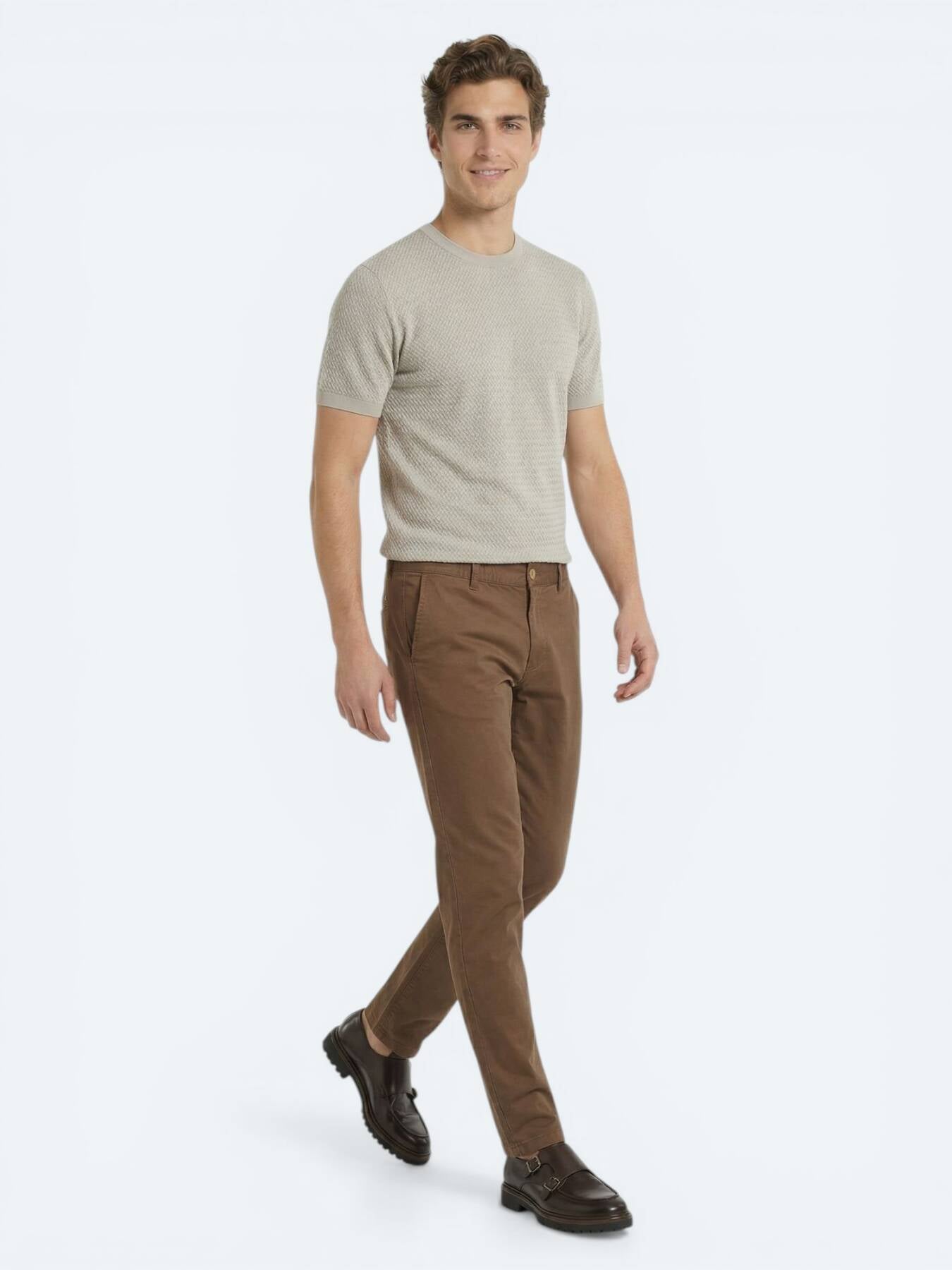Kahverengi Dokuma Jogging Fit Casual Pamuk Karışımlı Pantolon