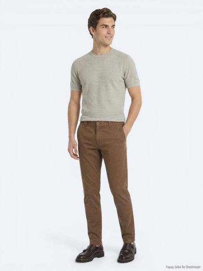 Kahverengi Dokuma Jogging Fit Casual Pamuk Karışımlı Pantolon