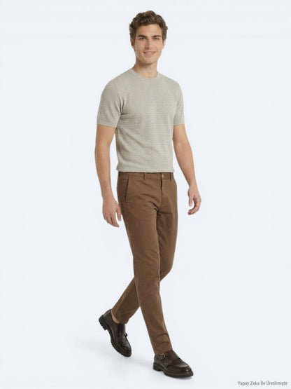 Kahverengi Dokuma Jogging Fit Casual Pamuk Karışımlı Pantolon