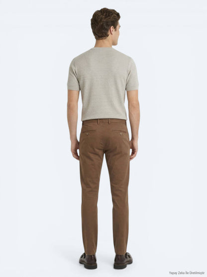 Kahverengi Dokuma Jogging Fit Casual Pamuk Karışımlı Pantolon