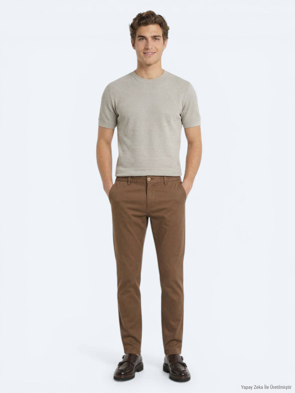 Kahverengi Dokuma Jogging Fit Casual Pamuk Karışımlı Pantolon