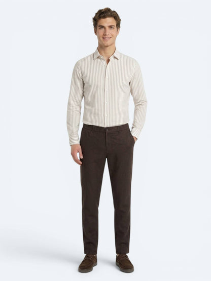 Kahverengi Dokuma Relaxed Fit Casual Pamuk Karışımlı Pantolon