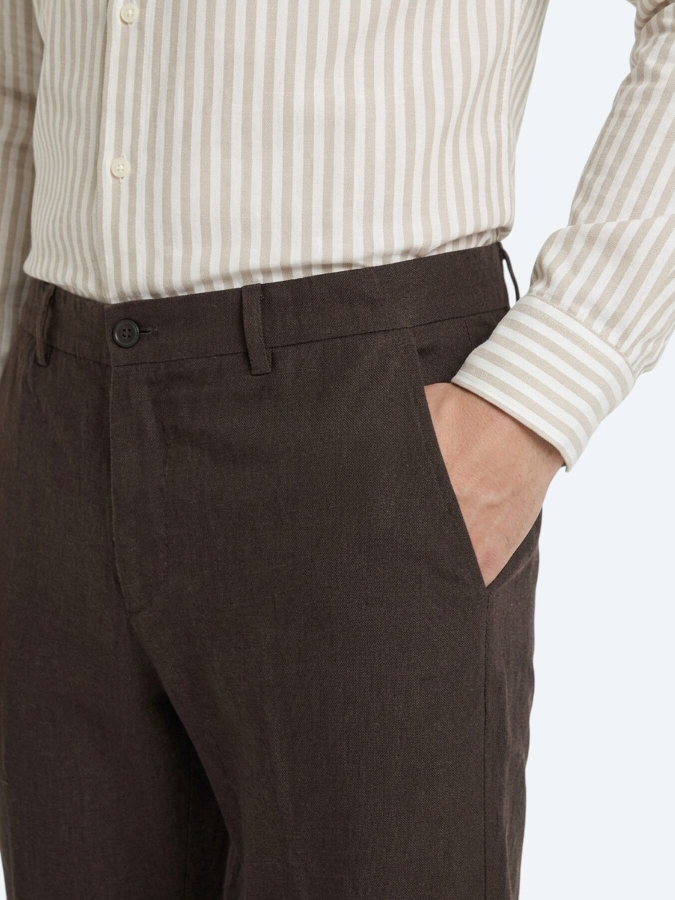 Kahverengi Dokuma Relaxed Fit Casual Pamuk Karışımlı Pantolon