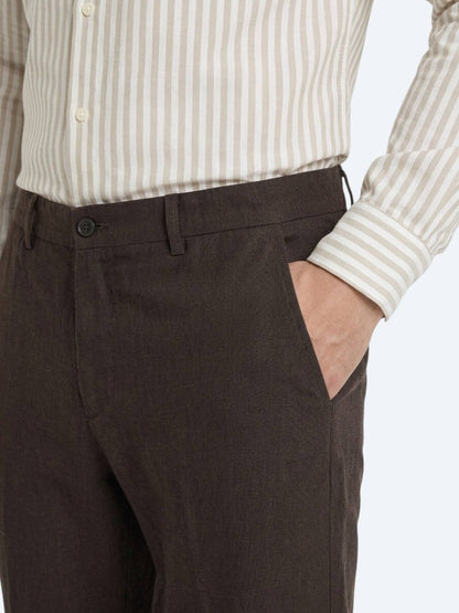 Kahverengi Dokuma Relaxed Fit Casual Pamuk Karışımlı Pantolon