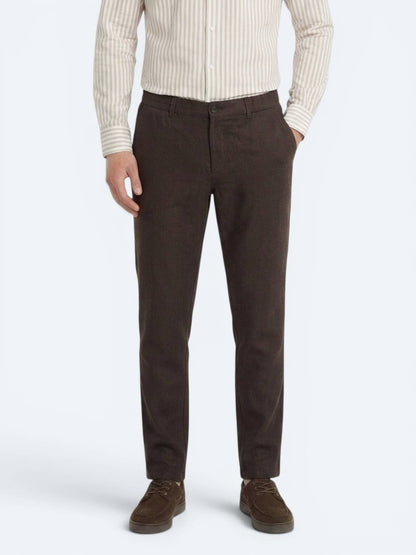 Kahverengi Dokuma Relaxed Fit Casual Pamuk Karışımlı Pantolon