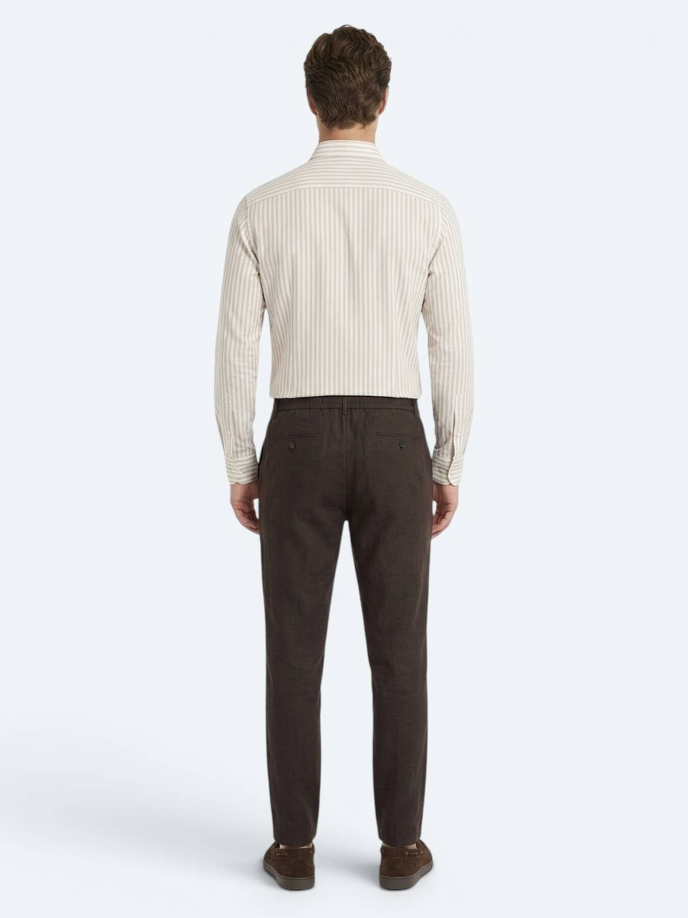 Kahverengi Dokuma Relaxed Fit Casual Pamuk Karışımlı Pantolon