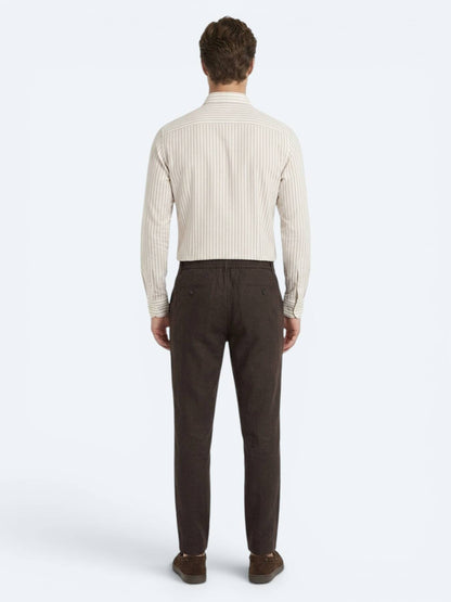 Kahverengi Dokuma Relaxed Fit Casual Pamuk Karışımlı Pantolon