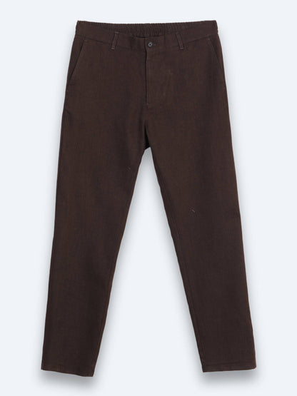 Kahverengi Dokuma Relaxed Fit Casual Pamuk Karışımlı Pantolon