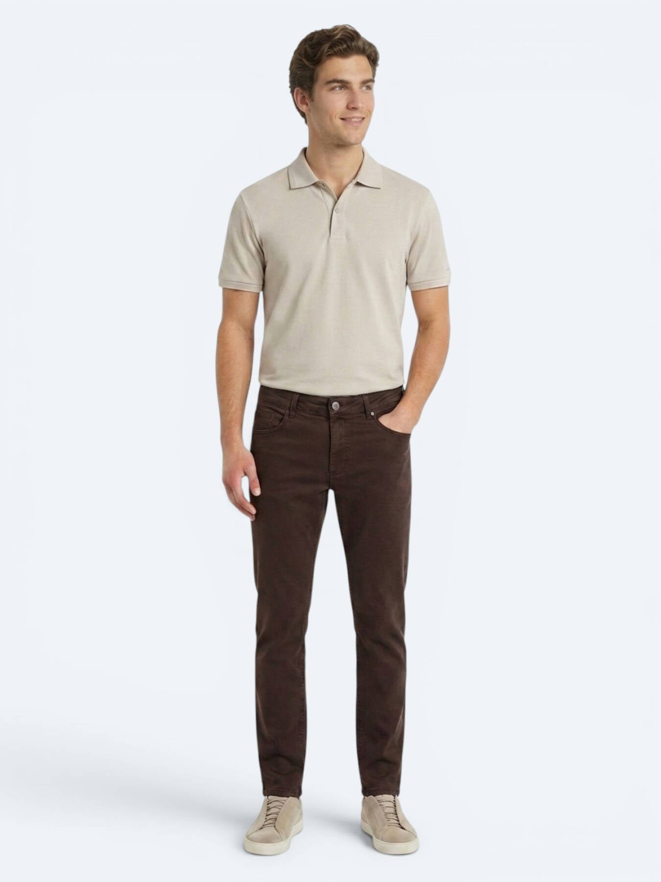 Kahverengi Dokuma Slim Fit Spor Pamuk Karışımlı Pantolon
