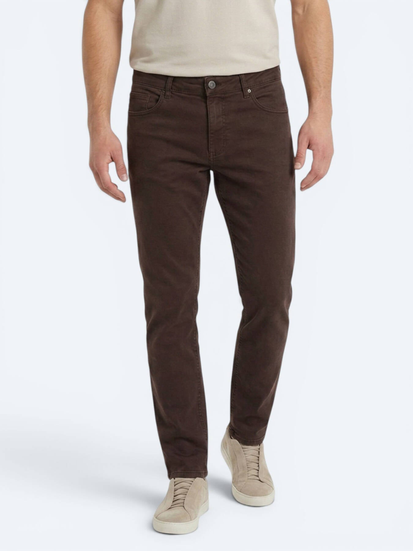 Kahverengi Dokuma Slim Fit Spor Pamuk Karışımlı Pantolon