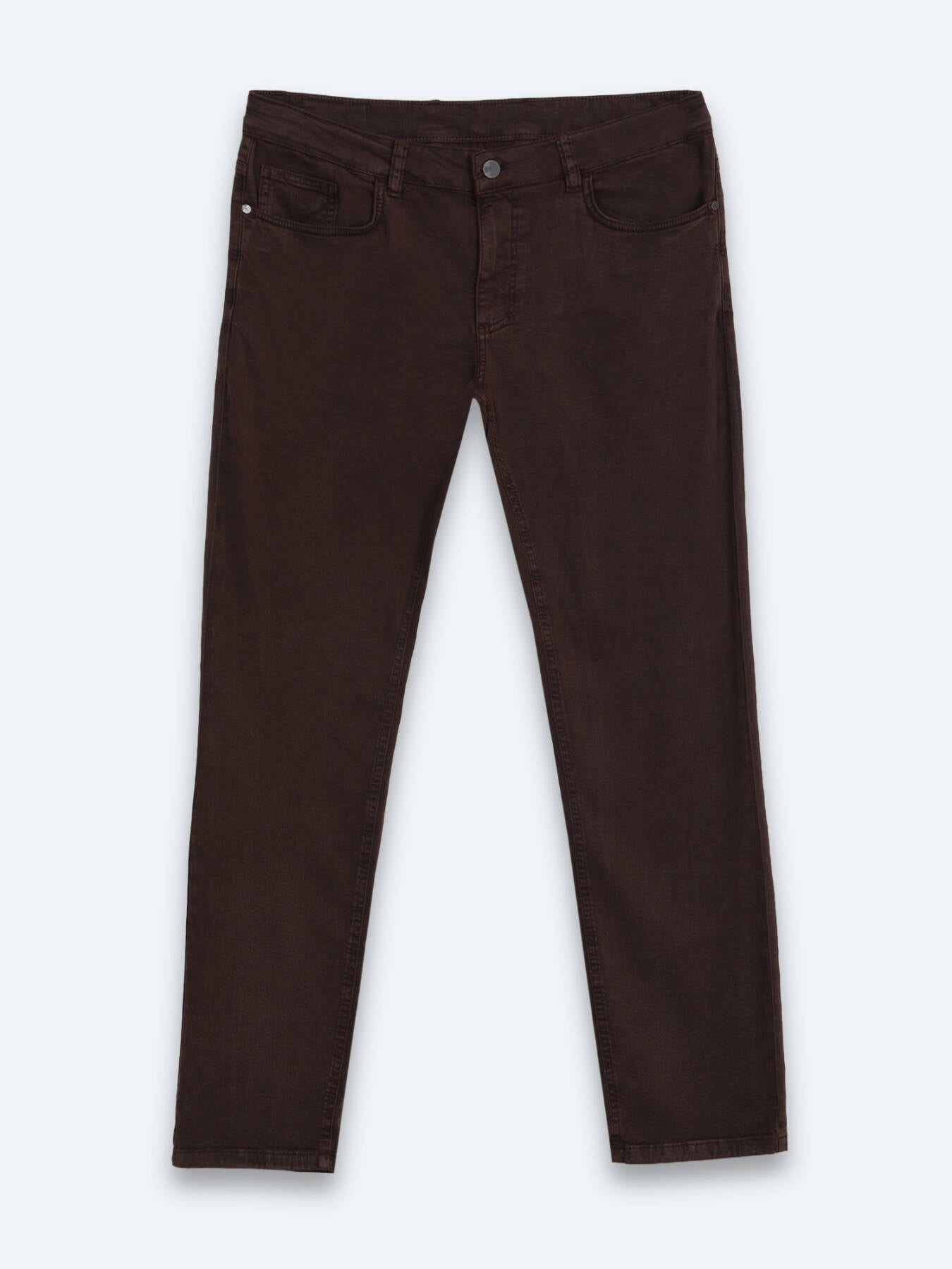 Kahverengi Dokuma Slim Fit Spor Pamuk Karışımlı Pantolon