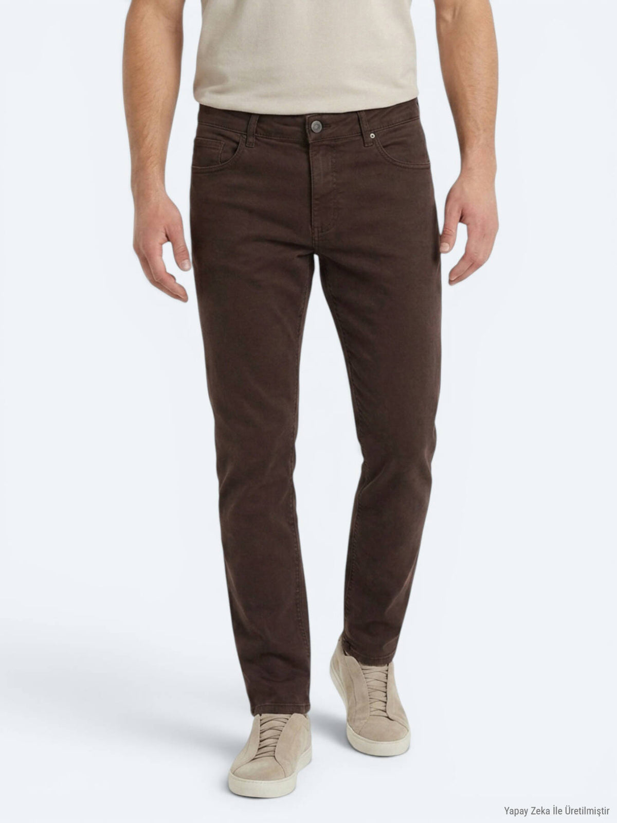 Kahverengi Dokuma Slim Fit Spor Pamuk Karışımlı Pantolon