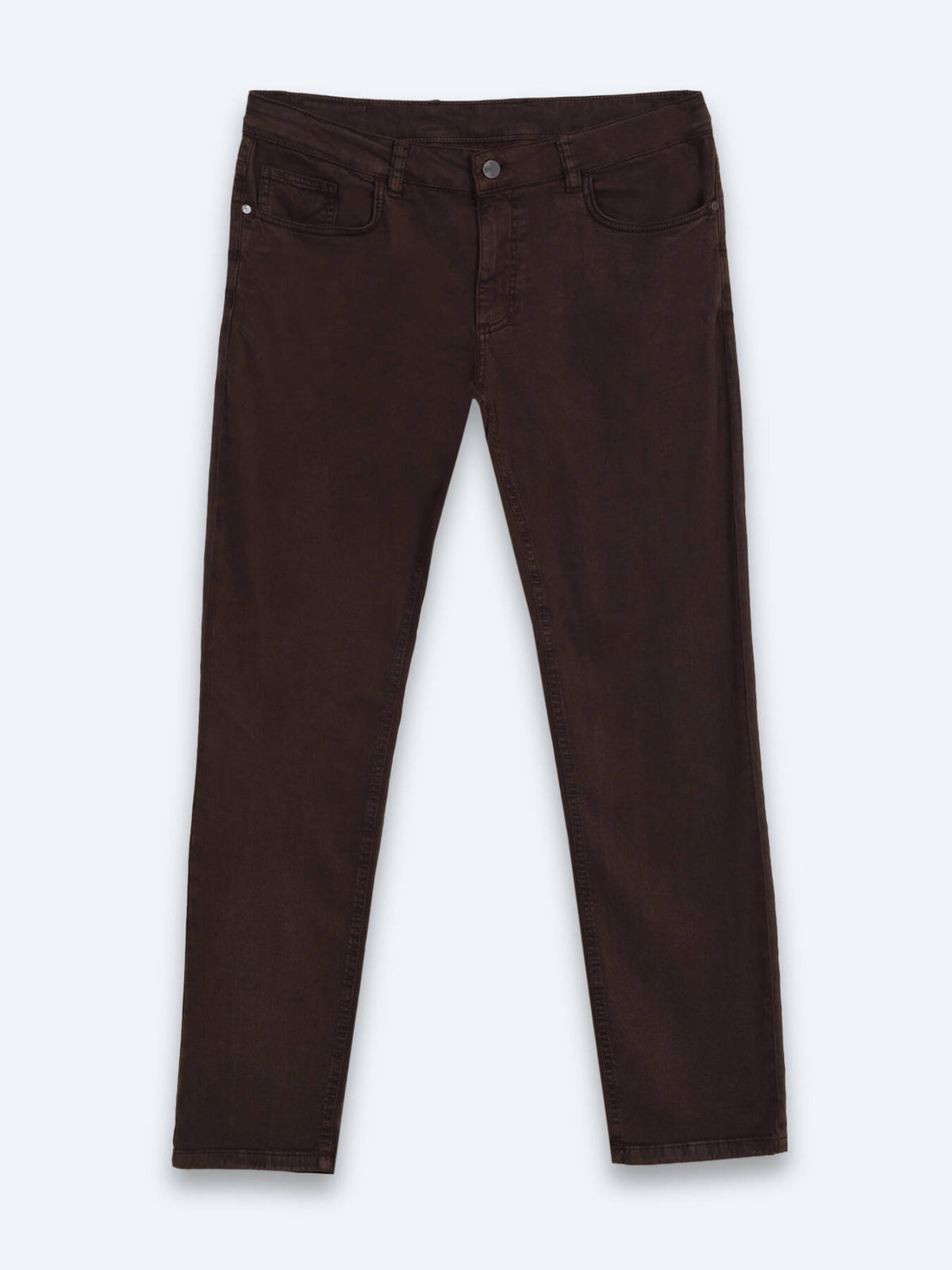 Kahverengi Dokuma Slim Fit Spor Pamuk Karışımlı Pantolon