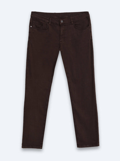Kahverengi Dokuma Slim Fit Spor Pamuk Karışımlı Pantolon