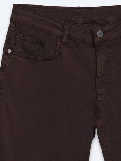 Kahverengi Dokuma Slim Fit Spor Pamuk Karışımlı Pantolon