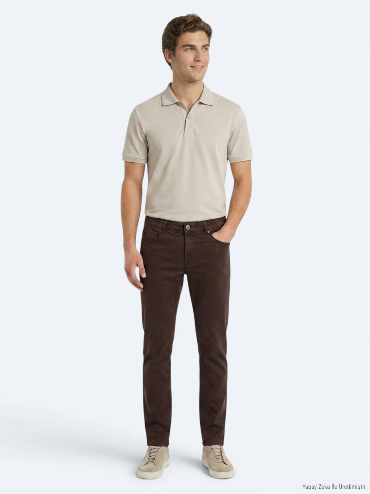 Kahverengi Dokuma Slim Fit Spor Pamuk Karışımlı Pantolon