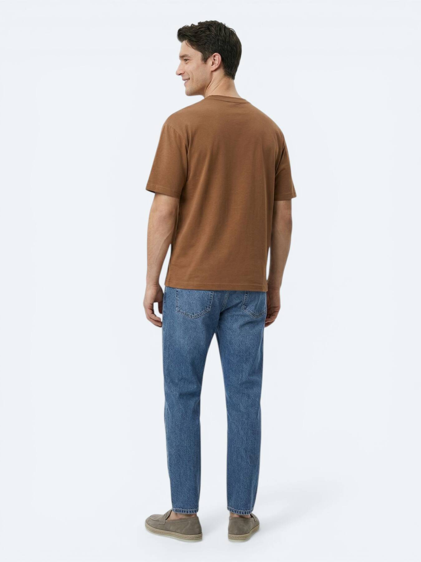 Kahverengi Düz %100 Pamuk T-shirt