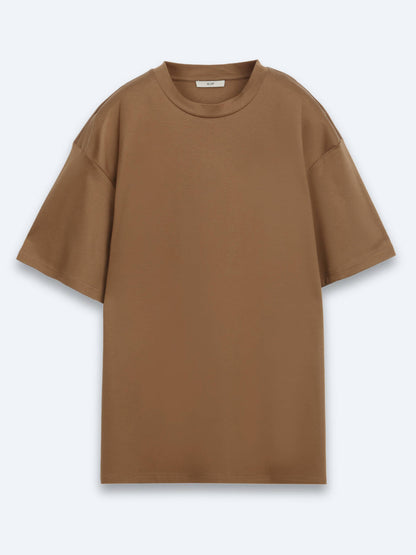 Kahverengi Düz %100 Pamuk T-shirt