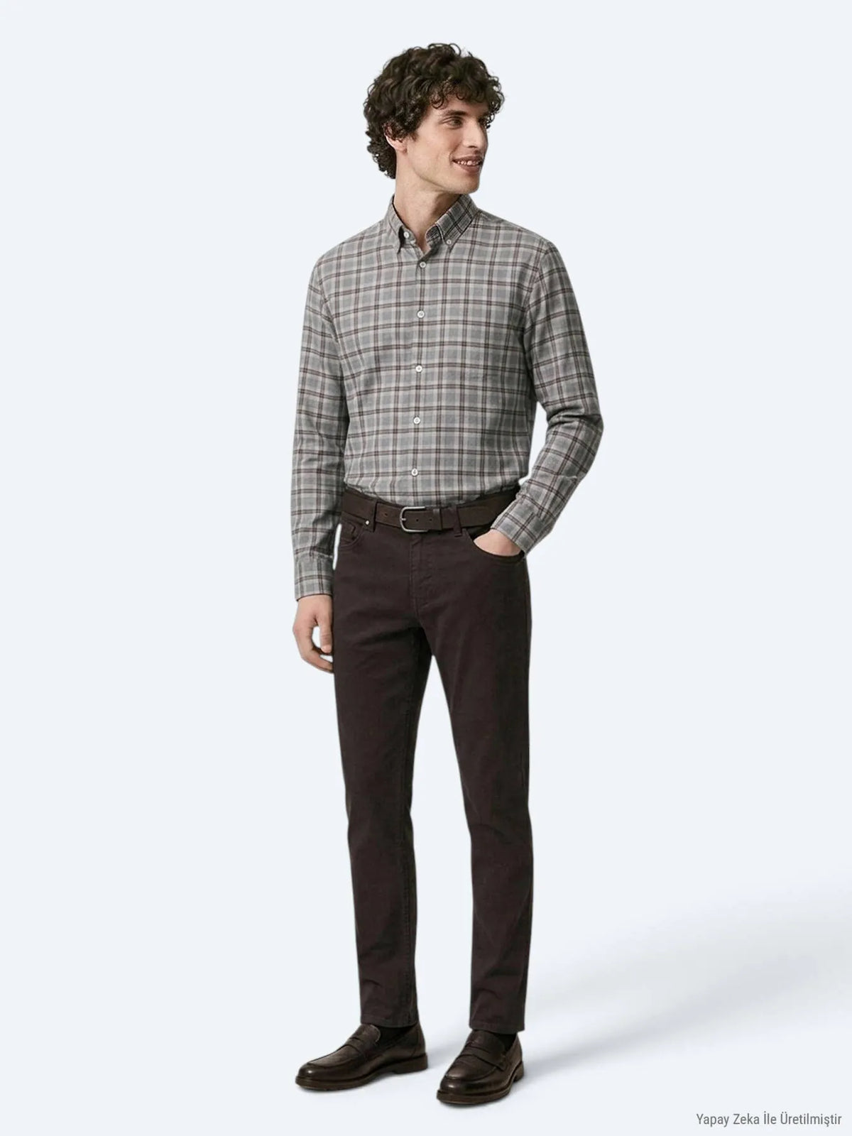 Kahverengi Düz Dokuma Slim Fit Spor Pamuk Karışımlı Pantolon