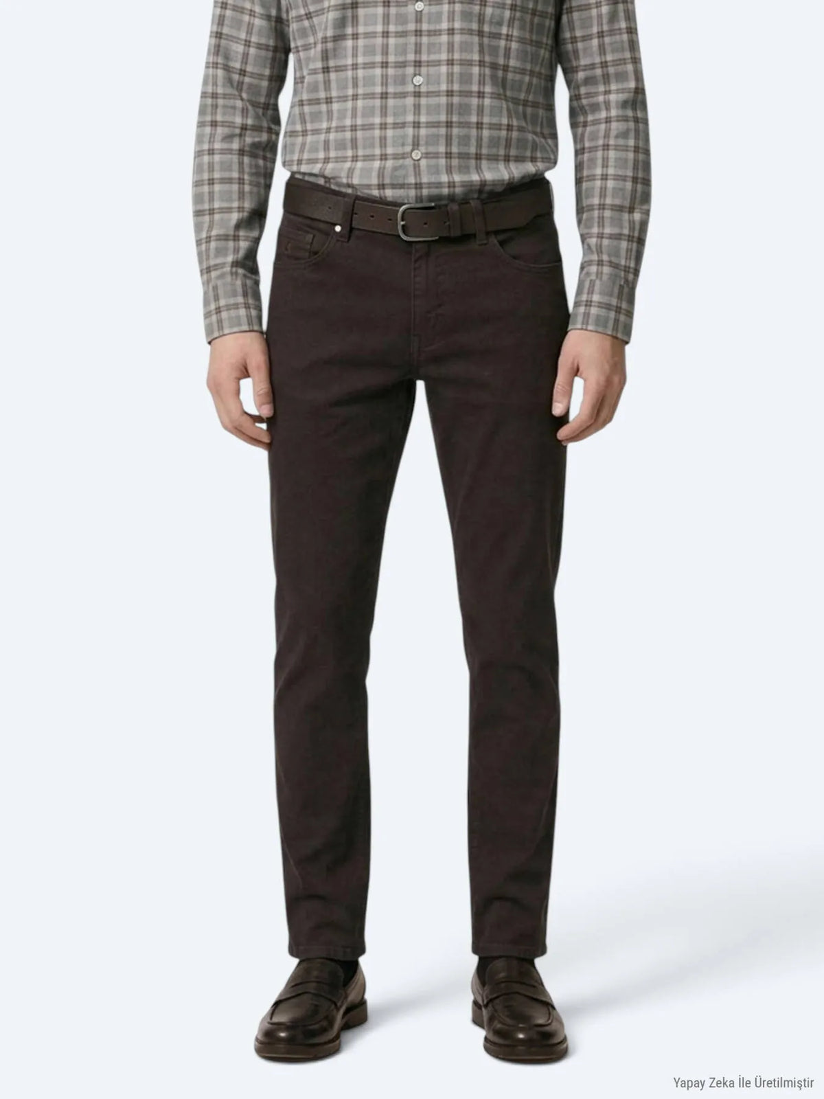 Kahverengi Düz Dokuma Slim Fit Spor Pamuk Karışımlı Pantolon