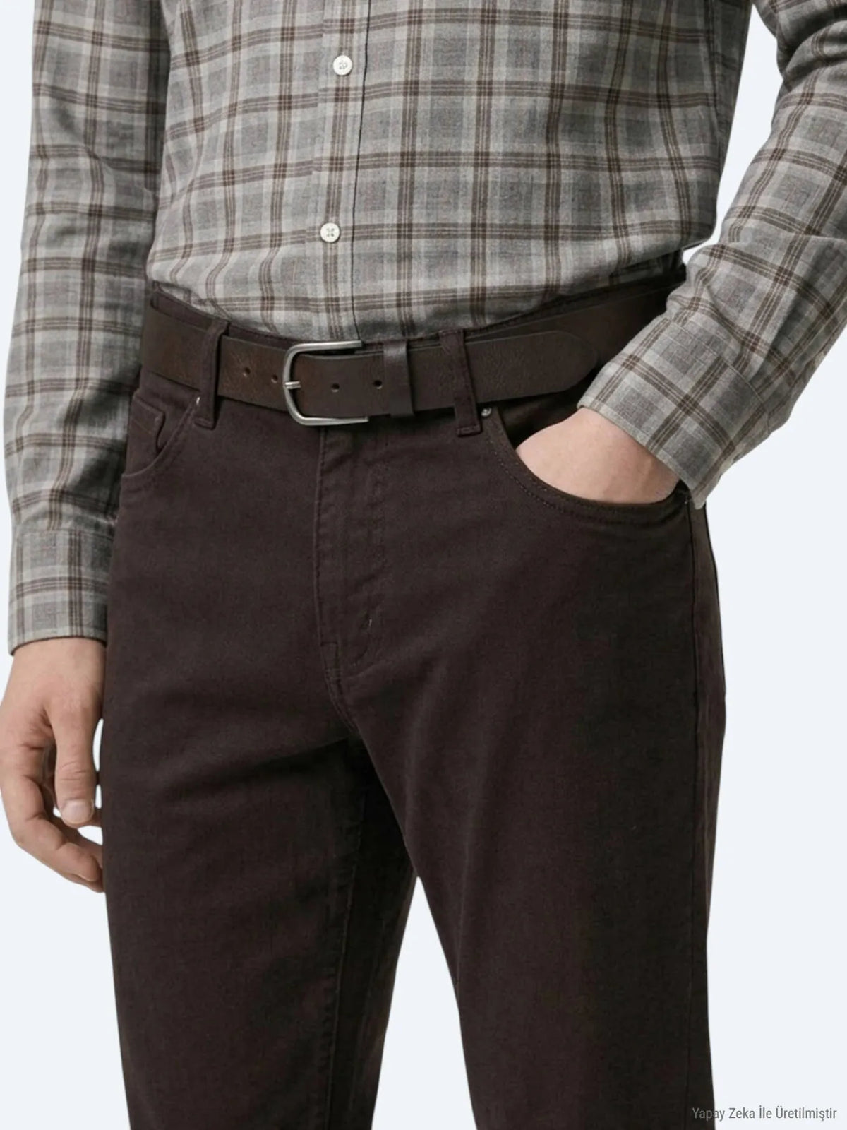 Kahverengi Düz Dokuma Slim Fit Spor Pamuk Karışımlı Pantolon