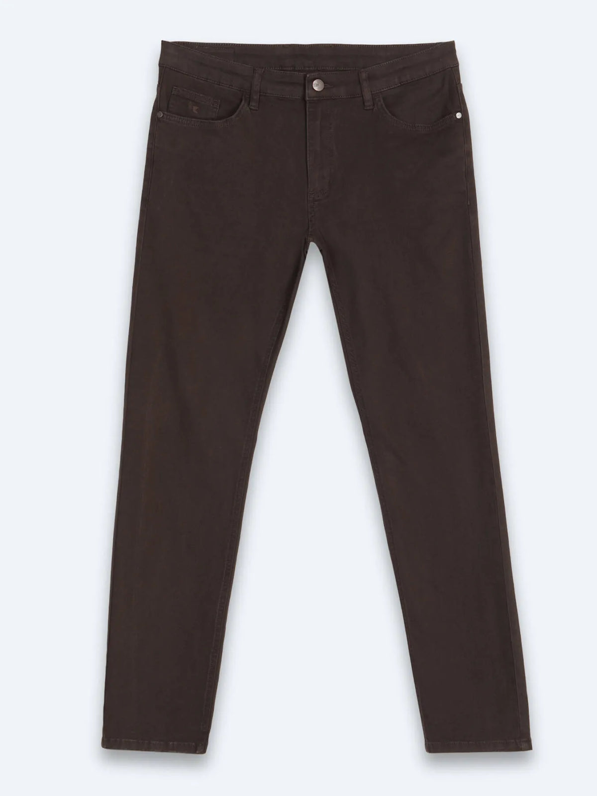 Kahverengi Düz Dokuma Slim Fit Spor Pamuk Karışımlı Pantolon
