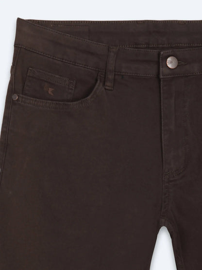 Kahverengi Düz Dokuma Slim Fit Spor Pamuk Karışımlı Pantolon