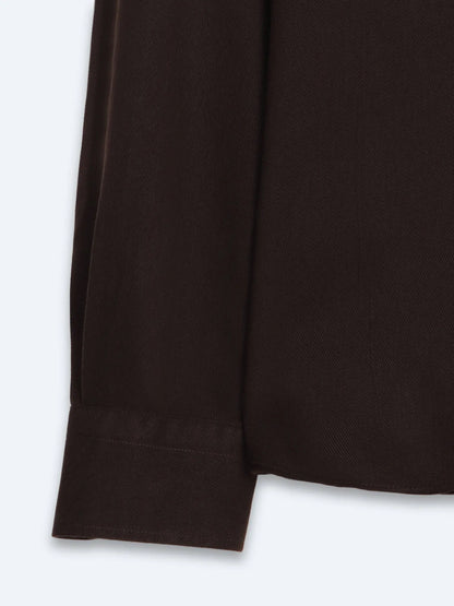 Kahverengi Düz Regular Fit Uzun Dokuma Casual Gömlek