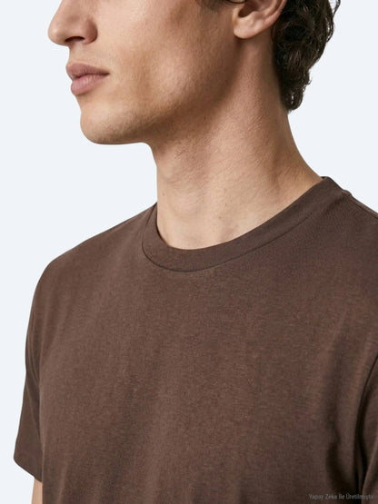 Kahverengi Düz T-shirt
