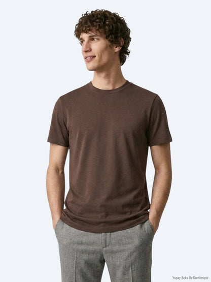 Kahverengi Düz T-shirt
