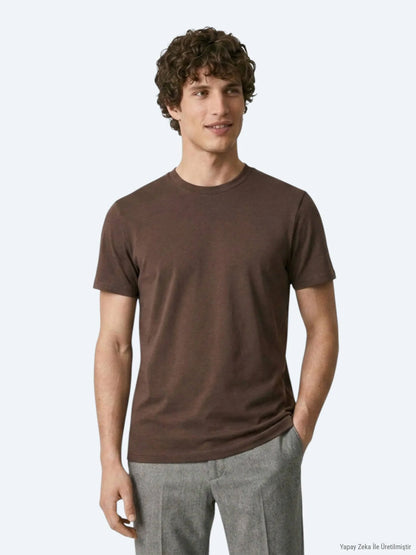 Kahverengi Düz T-shirt