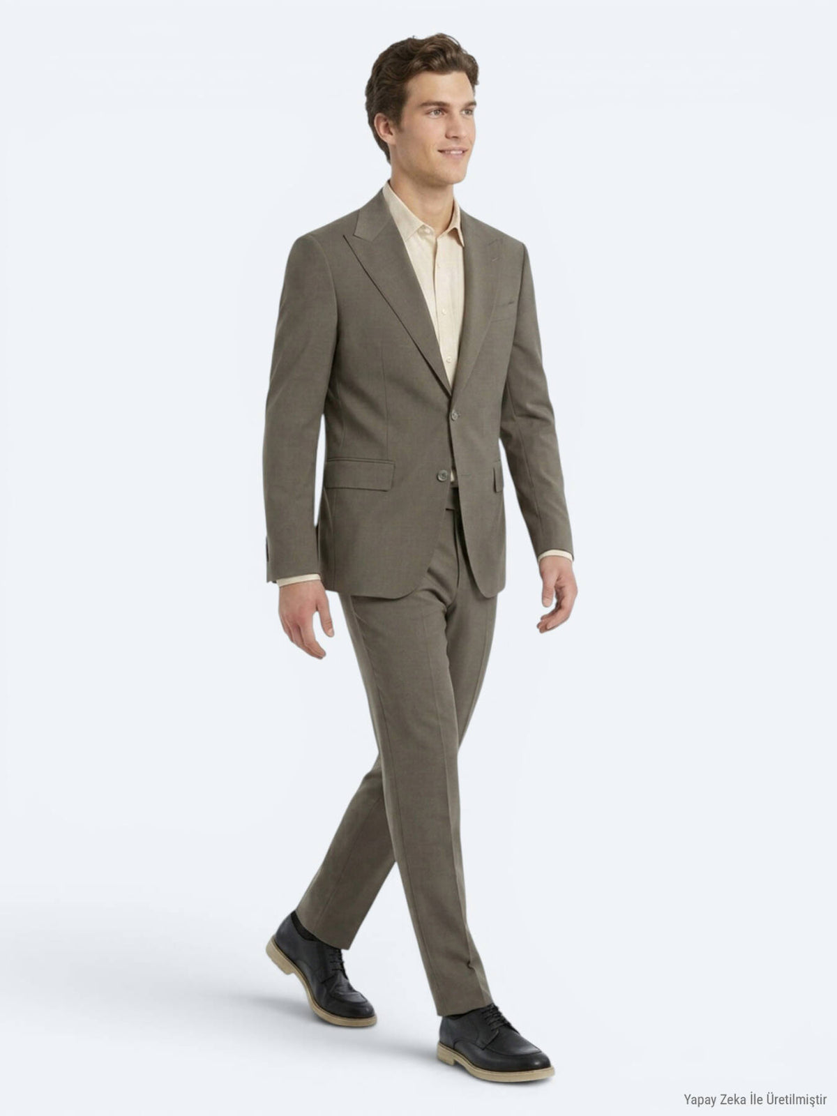 Kahverengi Kareli Modern Fit %100 Yün Takım Elbise