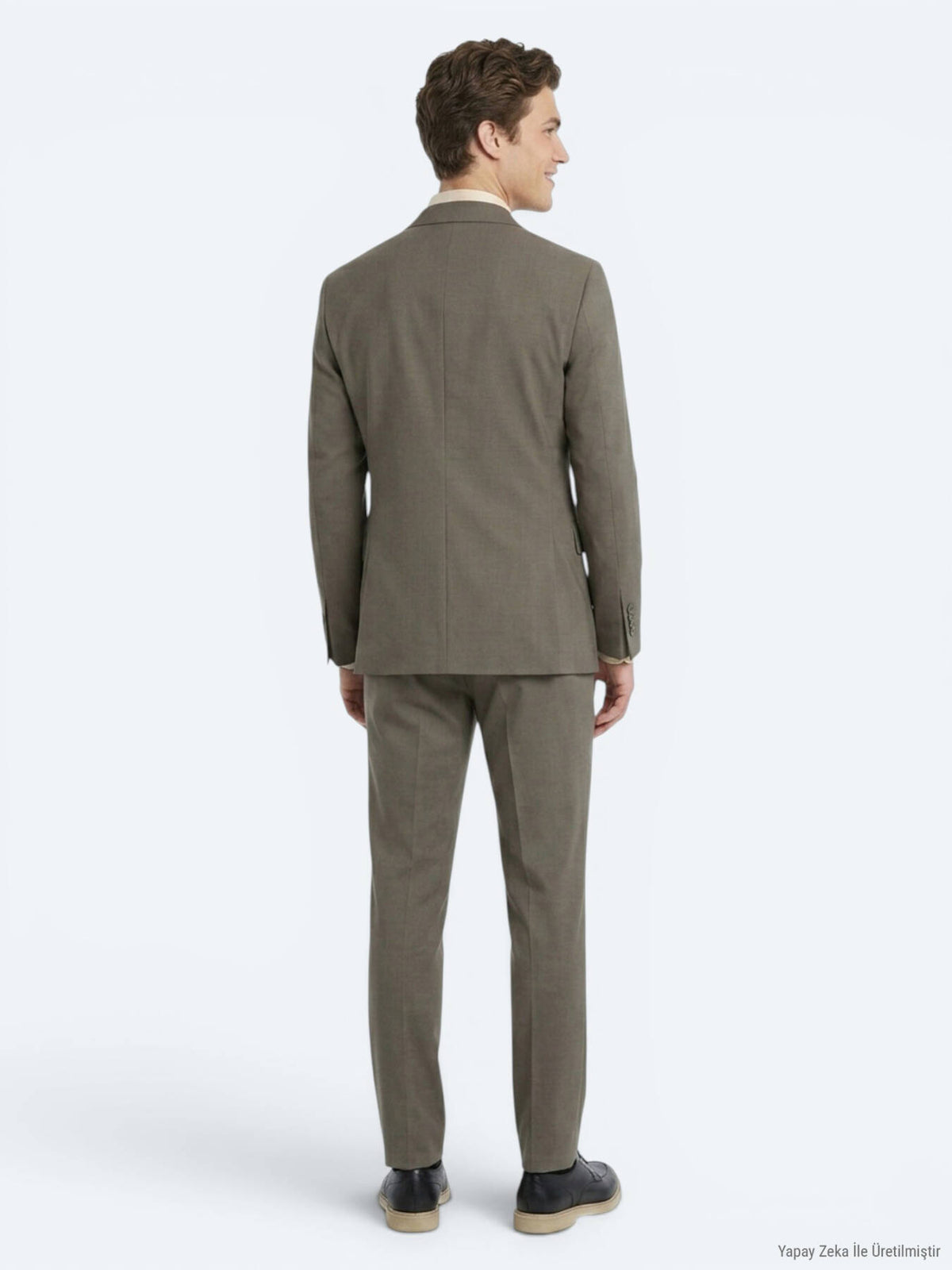 Kahverengi Kareli Modern Fit %100 Yün Takım Elbise
