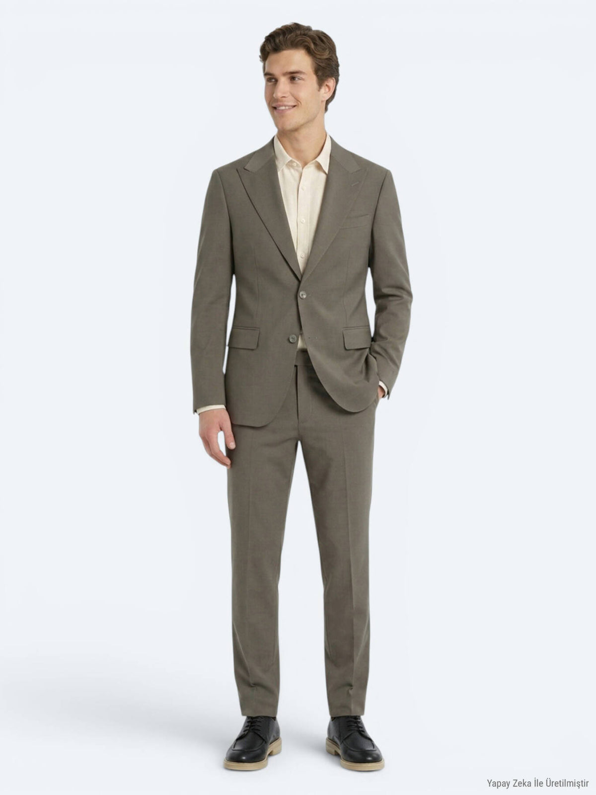Kahverengi Kareli Modern Fit %100 Yün Takım Elbise