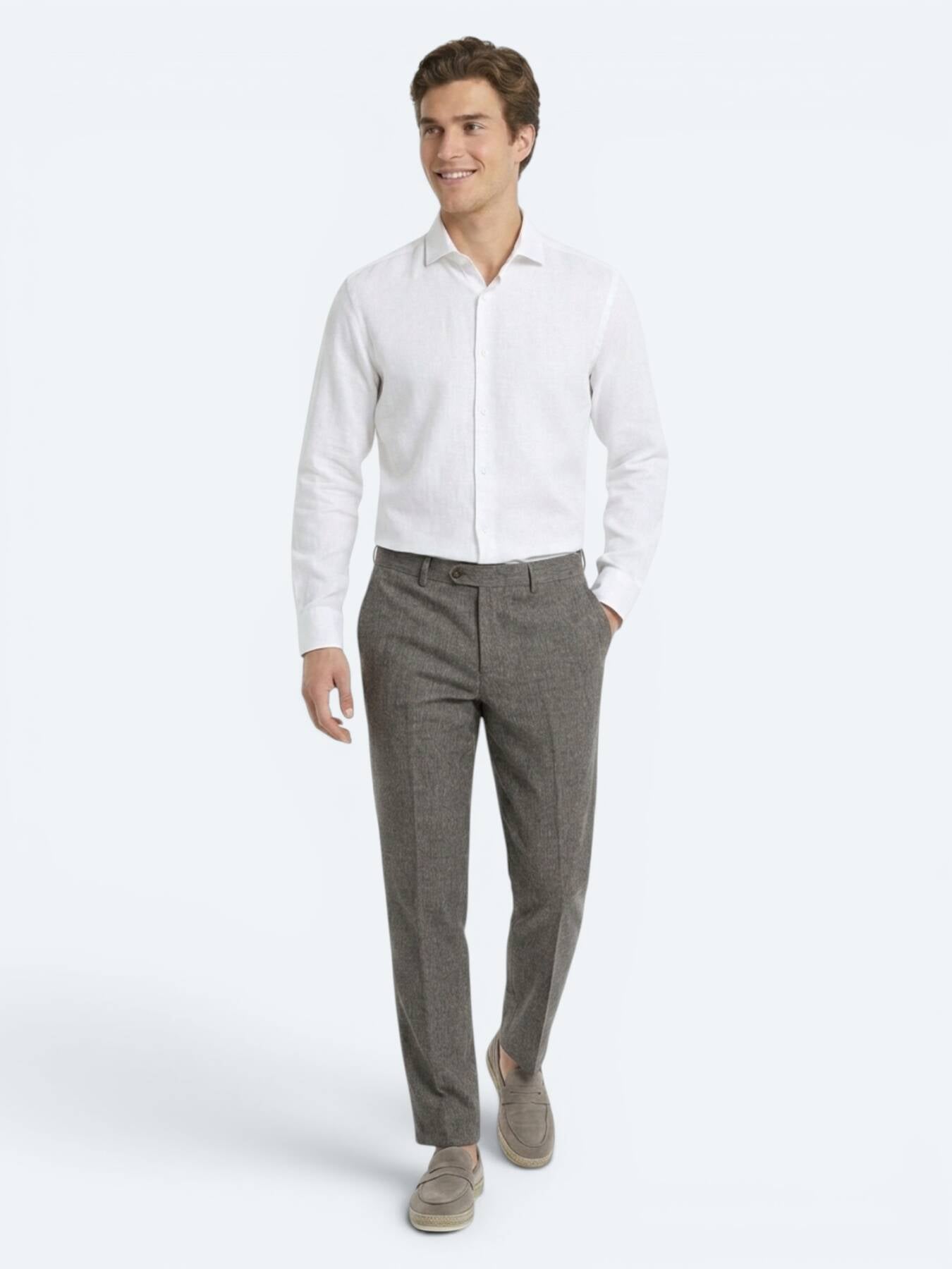 Kahverengi Kumaş Relaxed Fit Casual Keten Karışımlı Pantolon